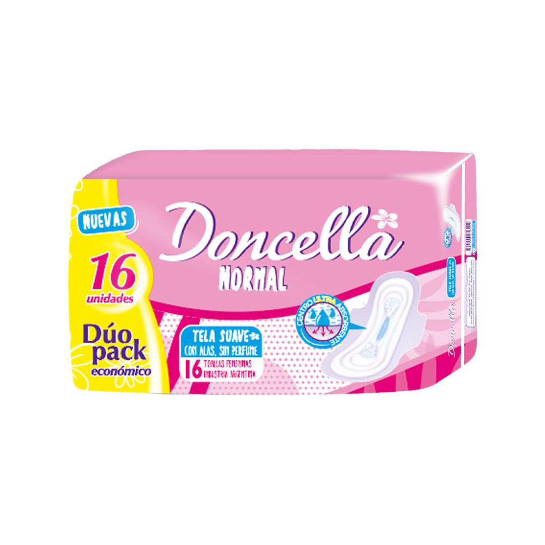 Toalla pocket normal con alas duopack tela suave sin perfume x16