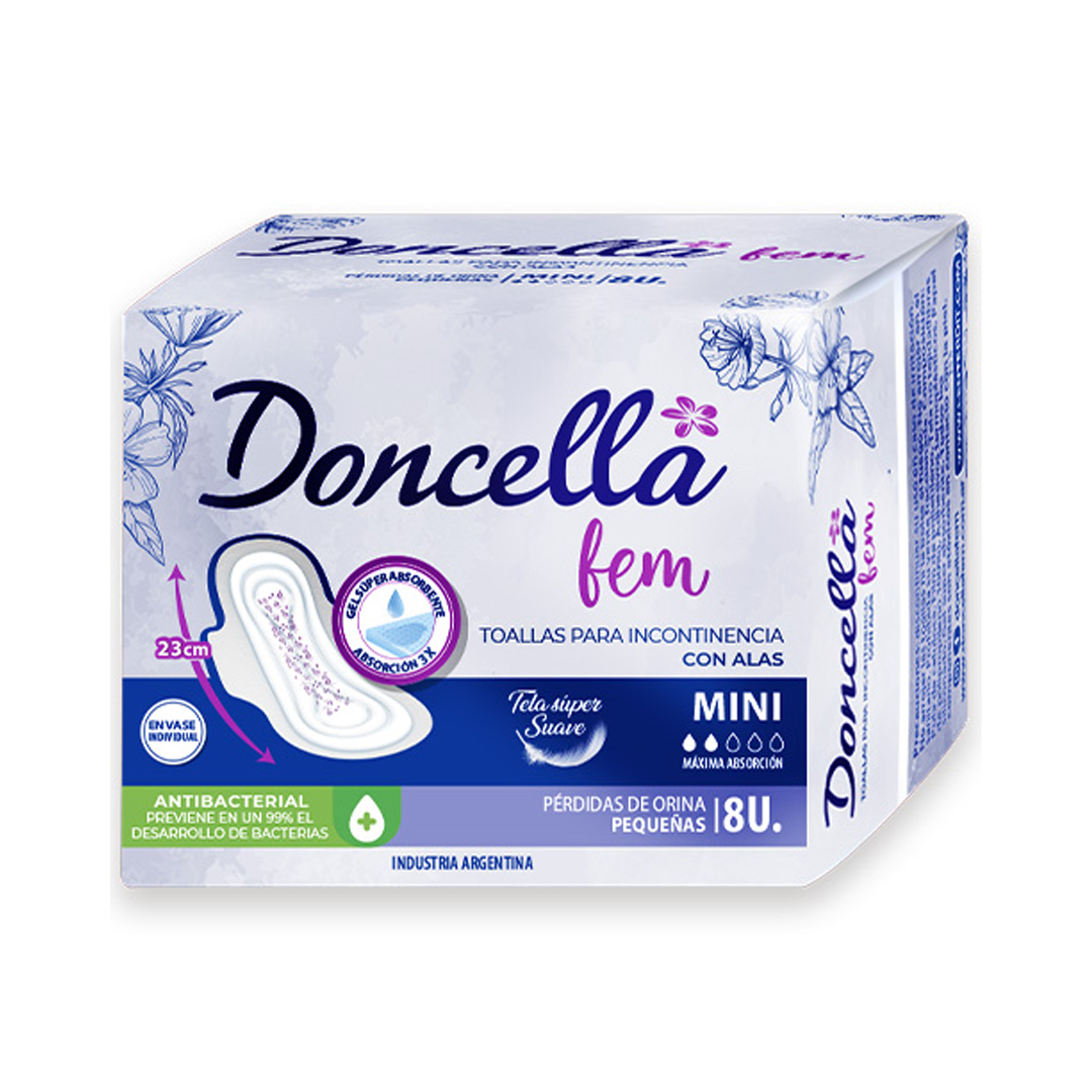 Toallas para incontinencia mini con alas y canales 23 cm x8