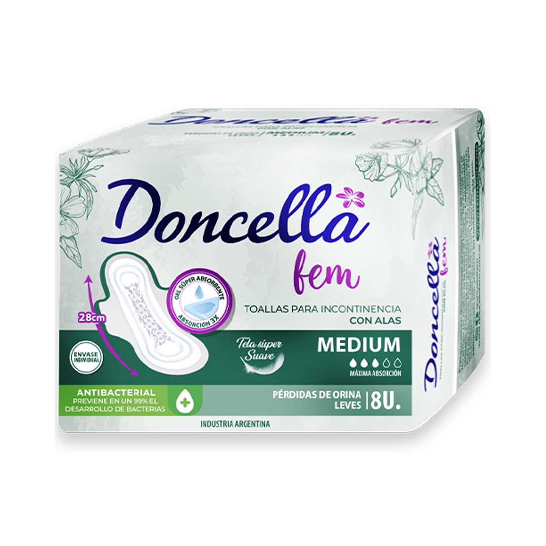 Toallas para incontinencia medium con alas y canales 28 cm x8